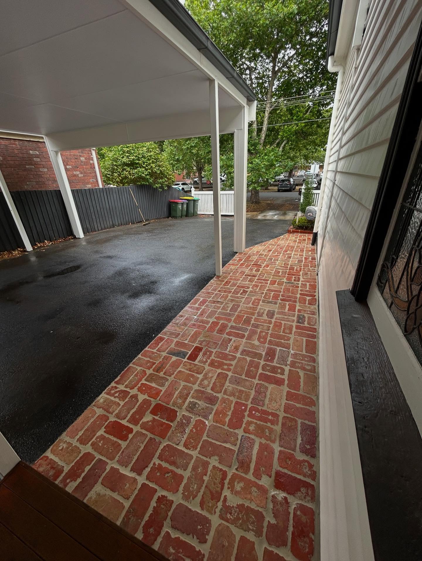 Basket weave recycled brick path